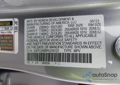 2023 Acura Rdx A-Spec Advance Package из США, поврежденный, VIN 5J8TC2H89PL016122